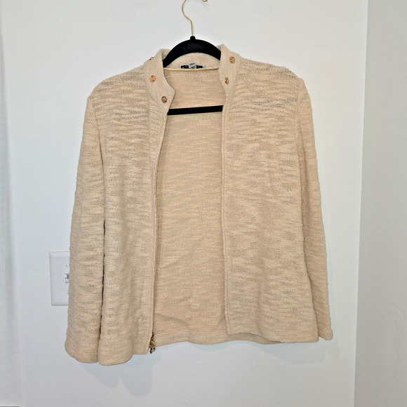 St. John By Marie Gray Santana Knit Zip Up Jacket Size S Beige Wool Rayon - Picture 2 of 9